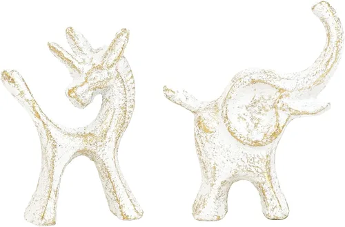 Miniatura 12 de Sungmor Juego de 2 figuras de hierro fundido de elefante y unicornio - Esculturas rústicas en negro para estante, escritorio o entrada - Estatuas