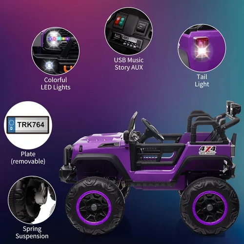 Miniatura 3 de Auto de juguete de 24 V, control remoto, 4 ruedas, auto eléctrico para niños pequeños, niños y niñas, vehículo motorizado de 2 plazas, color morado