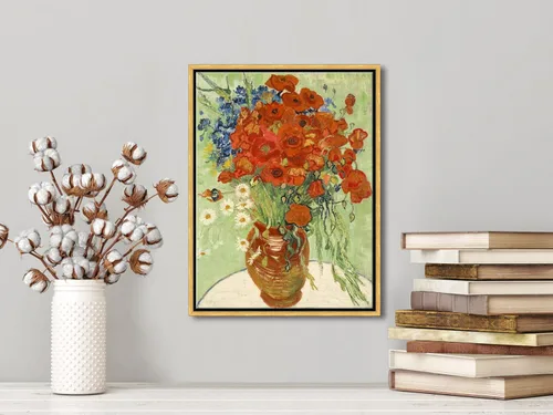 Miniatura 4 de Wieco Art - Arte enmarcado para pared de "Varios amapolas rojas y margaritas" por Vincent Van Gogh, reproducción de pinturas, lienzos abstractos