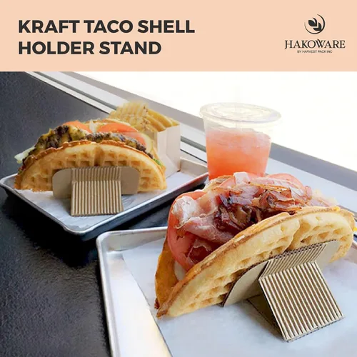 Miniatura 3 de Harvest Pack - 200 bandejas desechables para tacos, soporte de papel kraft resistente, platos ecológicos para servir alimentos para martes de tacos