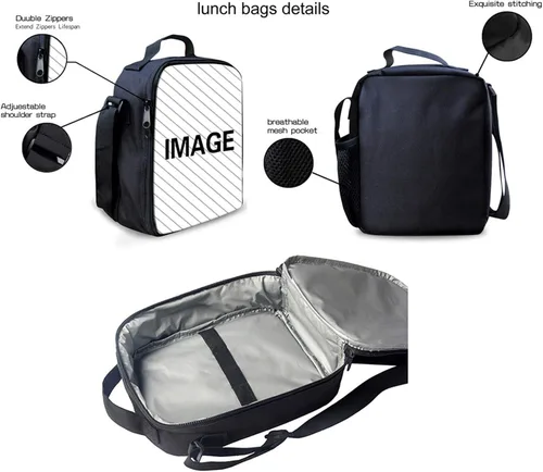 Miniatura 106 de HUGS IDEA Juego de 3 bolsas escolares con aislamiento térmico para el almuerzo, estuche para lápices