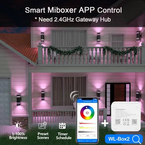 Miniatura 5 de wowlite Luces de Pared Exteriores para Casa, Control Remoto Inteligente RGBCW Luces de Arriba y Abajo, Aplique Exterior RGB de Cambio