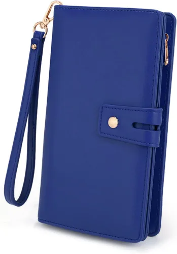 UTO Cartera de pulsera para mujer desmontable para chequera, tarjeta, billetes, teléfono, organizador grande, 1085 azul, Grande, Moderno