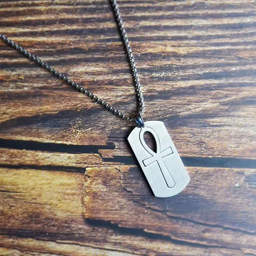 Miniatura 6 de godcow para hombre colgante de acero inoxidable religioso egipcio Ankh Cruz Dog Tag Vintage collar, cadena de 22inch, acero inoxidable, Plateado