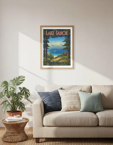 Miniatura 6 de Kerne Erickson - Póster de viaje vintage de Kerne Erickson Lake Tahoe California, equitación, barco, natación, pesca, senderismo, golf, impresión