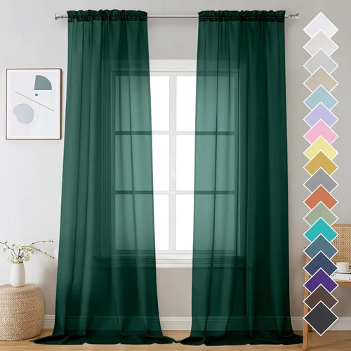 Miniatura 197 de OVZME - Cortinas traslúcidas blancas de 45 pulgadas de largo, 2 paneles, cortinas de gasa con bolsillo para barra para ventanas pequeñas, cada una