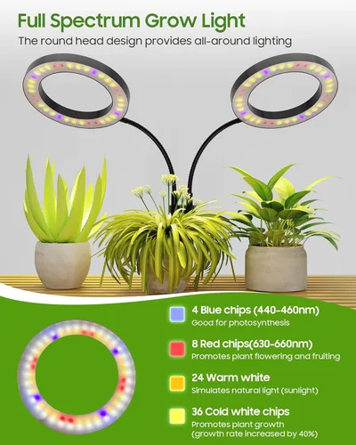 Miniatura 3 de Luces de cultivo para plantas de interior de espectro completo, luz LED para plantas con base de metal, lámparas de cultivo de plantas