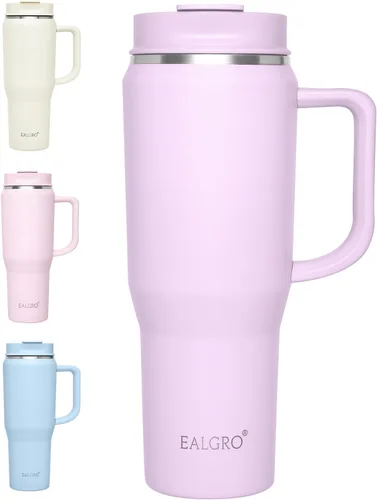 Miniatura 9 de EALGRO Botella de agua aislada de 40 onzas con popote y asa, frasco de agua deportivo de metal grande, taza de café de viaje de acero inoxidable