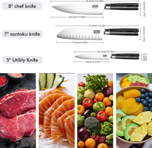 Miniatura 2 de MDHAND Juego de cuchillos de cocina, juego de cuchillos japoneses ultra afilados, juego de cuchillos de chef profesionales de acero inoxidable
