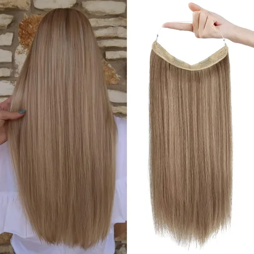 Miniatura 33 de REECHO - Extensiones de cabello con alambre invisible y con cintillo transparente, tamaño ajustable, clips seguros extraíbles, cabello lacio, diseño