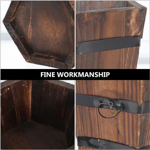 Miniatura 7 de Cabilock Macetero de barril de whisky de madera, macetas de barril, macetas para decoración interior del hogar, plantas pequeñas