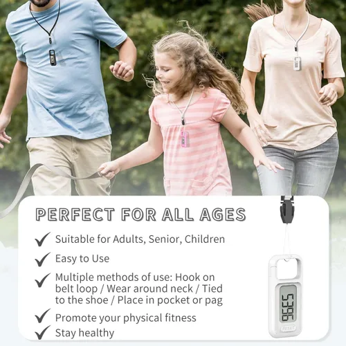 Miniatura 5 de Contador de pasos 3D simple, podómetro para caminar, rastreador de pasos con cordón para el cuello/mosquetón para hombres, mujeres, adolescentes