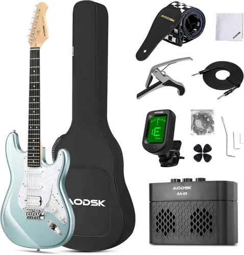 Miniatura 10 de AODSK - Guitarra eléctrica con amplificador, kit para principiantes de 39 pulgadas de cuerpo sólido de tamaño completo, todos los accesorios