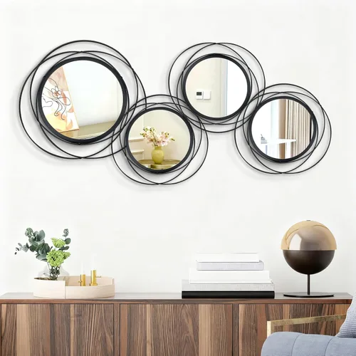 Miniatura 11 de Juego de 2 espejos circulares negros de 33.7 cm, marco de hierro, decoración de pared del hogar, espejos redondos colgantes para sala de estar