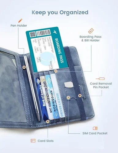 Miniatura 4 de Mymazn Portatarjetas de pasaporte y vacunación Combo de portatarjetas para pasaporte y cartera de viaje con tarjetero de vacunación, funda
