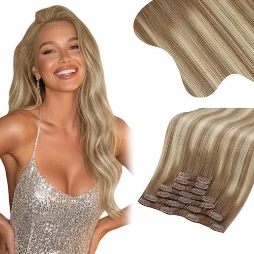 Miniatura 54 de Moresoo Extensiones de cabello humano Remy con clip, color rubio platino, extensiones de cabello humano real de doble trama, color rubio #60, 18