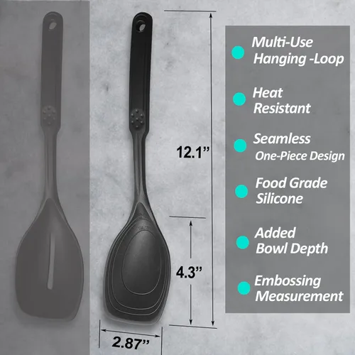 Miniatura 2 de Cuchara de cocina grande de silicona, juego de cuchara sólida antiadherente con tazón profundo y marca de medición para mezclar, servir, escurrir