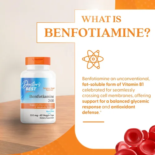Miniatura 7 de Doctor's Best Benfotiamine 300 con BenfoPure, ayuda a mantener un metabolismo saludable de la glucosa, sin OMG, vegano, sin gluten, sin soja, 300