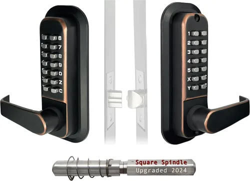 Miniatura 7 de JOUNJIP - Cerradura de puerta de entrada sin llave de doble cara - Cerradura mecánica a prueba de llaves de tope con manija de palanca