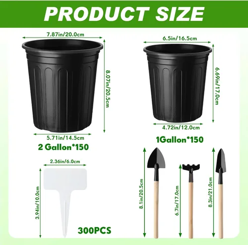 Miniatura 2 de FoldTier 300 macetas de 2 galones y 1 galón para plantas de vivero, macetas de plástico flexible a granel con orificio de drenaje, etiqueta
