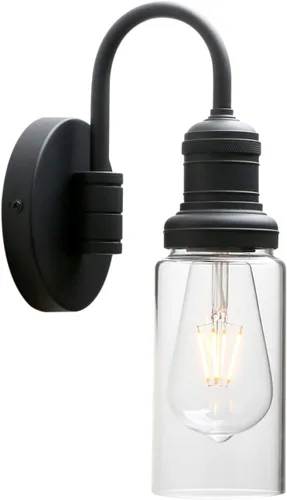 PERMO Aplique industrial vintage negro con pantalla cilíndrica de vidrio transparente de 3.1 pulgadas, lámpara de montaje en pared para sala de