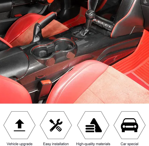Miniatura 3 de RT-TCZ Cubierta de Panel de Cambios de Consola Central de Fibra de Carbono, Marco de Portavasos, Kit de Accesorios de Decoración Interior para Ford