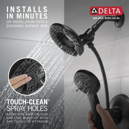 Miniatura 7 de Delta In2ition - Cabezal de ducha doble 2 en 1 de 4 ajustes con rociador de mano, cabezal de ducha desmontable negro mate con manguera, cabezal
