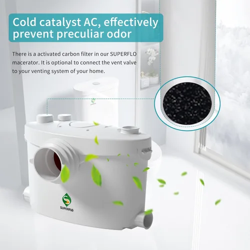 Miniatura 5 de Inodoro Macerador de 600W para Sótano, Sistema de Inodoro de Descarga Ascendente Conecta Inodoro de Doble Descarga y Salida Trasera, Fregadero