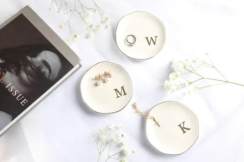 Miniatura 4 de Bandeja de Cerámica para Joyas, Plato para Anillos, Personalizada con Monograma S, Regalos de Compromiso y Boda, para Cumpleaños, Día de la Madre