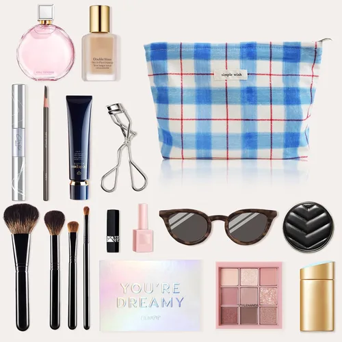 Miniatura 6 de Wudygirl Bolsa de maquillaje de lona para mujer, organizador estético de maquillaje, bolsa de maquillaje de viaje, bolsa de aseo para bolso, bolsa