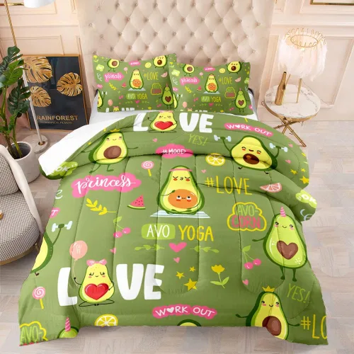 Miniatura 5 de Suncloris Bonito juego de edredón de aguacate de dibujos animados, varias formas de encantador patrón de aguacates para niños y adultos, edredón