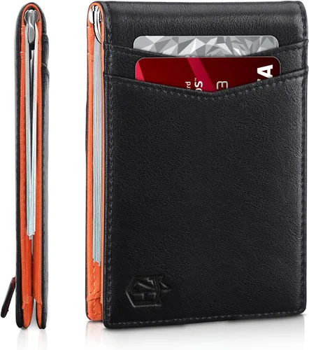 Miniatura 19 de Cartera Zitahli minimalista, delgada, con bolsillo frontal plegable y clip para billetes, bloqueo RFID efectivo y diseño inteligente, para hombre
