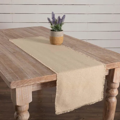 VHC Brands Farmhouse Holiday - Alfombra de arpillera blanca vintage para mesa y cocina, 13 x 48 pulgadas
