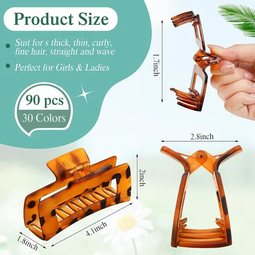 Miniatura 2 de XunYee 60 pinzas para el pelo a granel para mujeres y niñas, 4.1 pulgadas, rectángulo, grande, antideslizante, cuadrado, fuerte sujeción