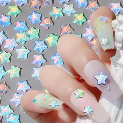 Miniatura 3 de 50 piezas de encantos de uñas con estrellas y gemas, diamantes de imitación de estrellas para uñas, encantos de uñas con estrellas, encantos