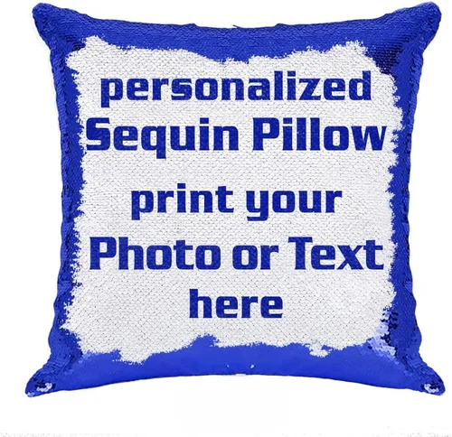 Miniatura 16 de Funda de almohada con lentejuelas para fotos/texto, imagen oculta, regalo personalizado único para amigos, familia, mascotas, lentejuelas negras