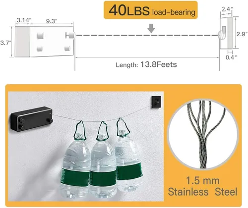 Miniatura 5 de BESy Funda retráctil ABS + secadora de aluminio con cuerda doble de acero inoxidable ajustable, estilo hotel, resistente, método de montaje
