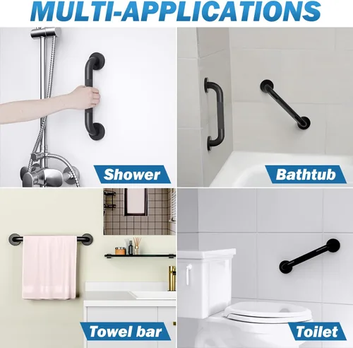 Miniatura 2 de Barras de seguridad para baño de acero inoxidable (paquete de 2) de 12 pulgadas y 1.25 pulgadas de diámetro, moleteadas, color negro mate