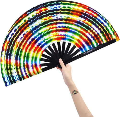 Miniatura 10 de Ventilador de mano plegable grande para hombres y mujeres, ventilador de mano de bambú chinease/japonés, accesorios de festival, decoración de Océano