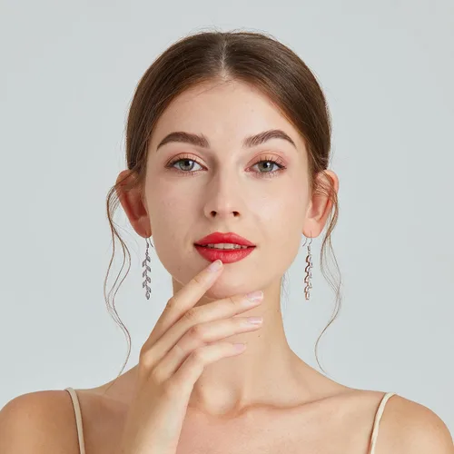 Miniatura 2 de Silver Dangle Earrings for Wedding Bridesmaid - Rhinestone, Dangling, Prom Earrings