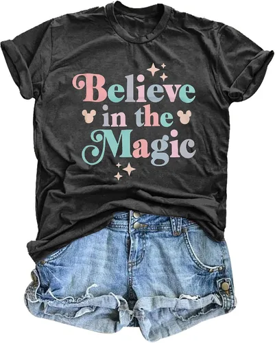 FRYAID Camiseta mágica para mujer, diseño de castillo del reino y teñido anudado, camisetas de manga corta para vacaciones familiares