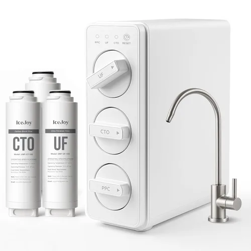 IceJoy TSU - Sistema de filtro de agua para debajo del fregadero, diseño sin tanque de 3 etapas con pantalla inteligente, sistema de filtro de agua