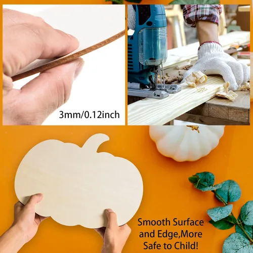 Miniatura 3 de 12 piezas de recortes de calabaza de madera grandes en blanco con forma de calabaza recortada de madera sin terminar manualidades de madera