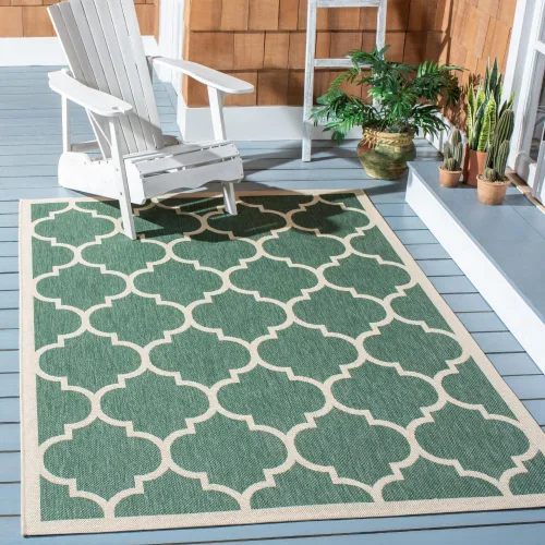 Miniatura 5 de SAFAVIEH Courtyard Collection - Alfombra decorativa de 2 x 3 pies 7 pulgadas, verde oscuro y beige, no desprende pelusa y de fácil cuidado