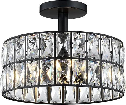 Miniatura 14 de Lámpara de techo de tambor de cristal cromada de 12 pulgadas, montaje semiempotrado, accesorio de granja para sala de estar, comedor, dormitorio