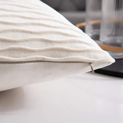 Miniatura 7 de DEZENE Fundas de almohada para sofá color marfil blanco: pack de 2 fundas de almohada cuadradas de terciopelo a rayas originales de 16x16 pulgadas