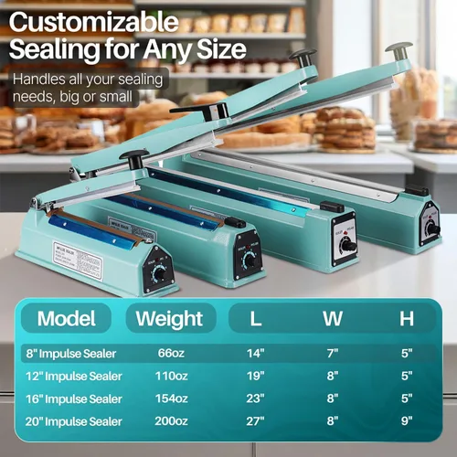 Miniatura 5 de Flexzion Selladora de impulso de 8 pulgadas (200 mm) de 300W con modo de calentamiento ajustable, sin necesidad de precalentamiento, selladora
