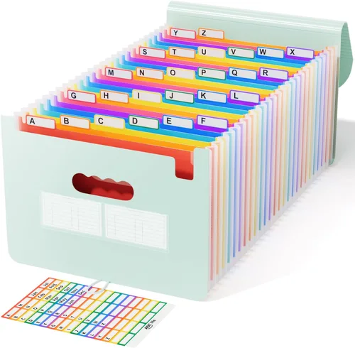 Miniatura 14 de ABC life Organizador de archivos de acordeón de 26 bolsillos, soporte mensual expandible de alta capacidad para facturas y recibos con pestañas