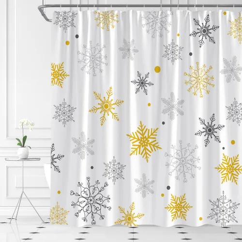 Miniatura 9 de AMFD Cortina de ducha de copo de nieve de Navidad, juego de cortina de baño de tela Holidy con ganchos (36 pulgadas de ancho x 70 pulgadas de alto)