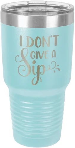 Miniatura 22 de Taza de viaje de acero con recubrimiento de polvo grabado con láser, con texto en inglés "I DON'T GIVE A SIP Engraved Tumbler", sin BPA